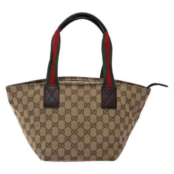 GUCCI GG Canvas Web Sherry Line Hand Bag Beige Red Green 131228 Auth 134493 - Picture 3 of 16